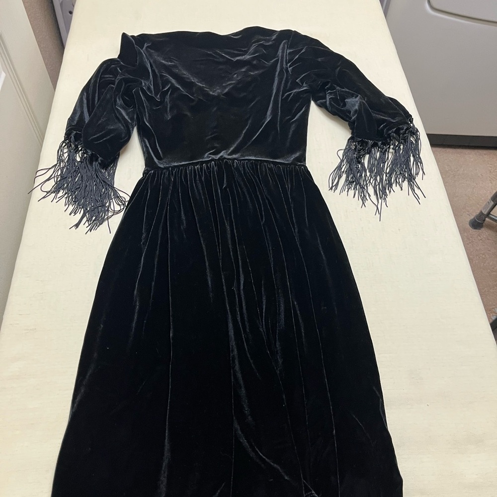 Midnight Hour XS black velvet fringe dress - Picture 7 of 12